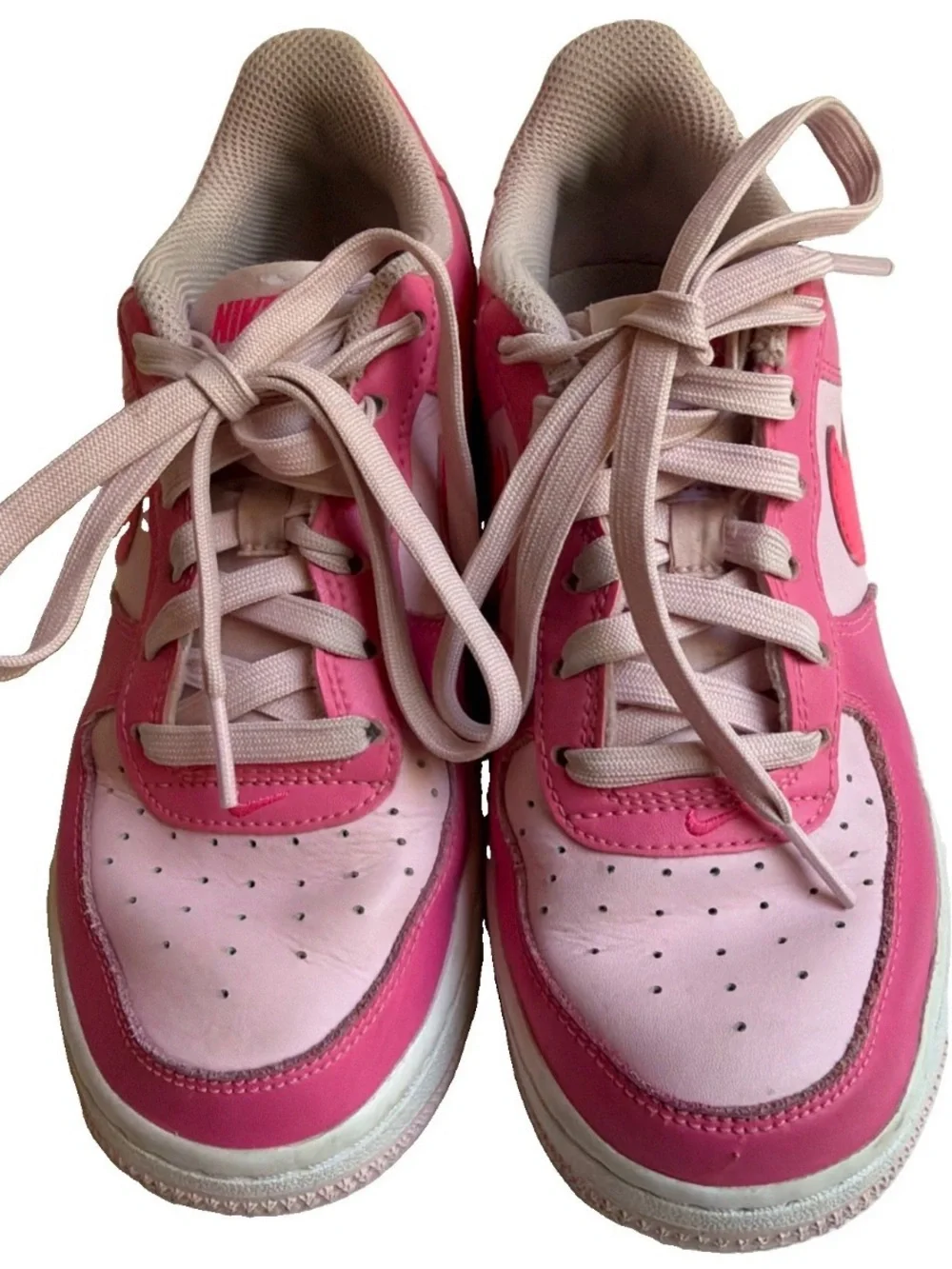 Nike Air Force 1 Kids Pink/White Leather Sneaker 3.5Y